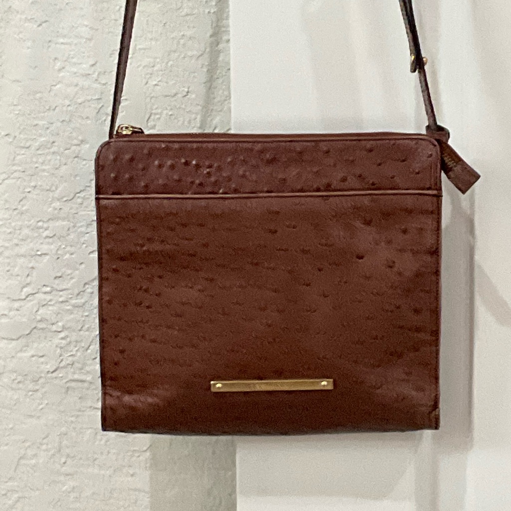 Brahmin Anywhere Crossbody Pecan Ostrich Embossed Leather Rare Discontinued Bag